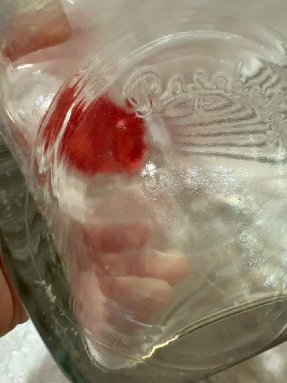 Pasabahce Clear Glass Pitcher With Red Lid 60 Oz Ribbed Design Beverage Containe
